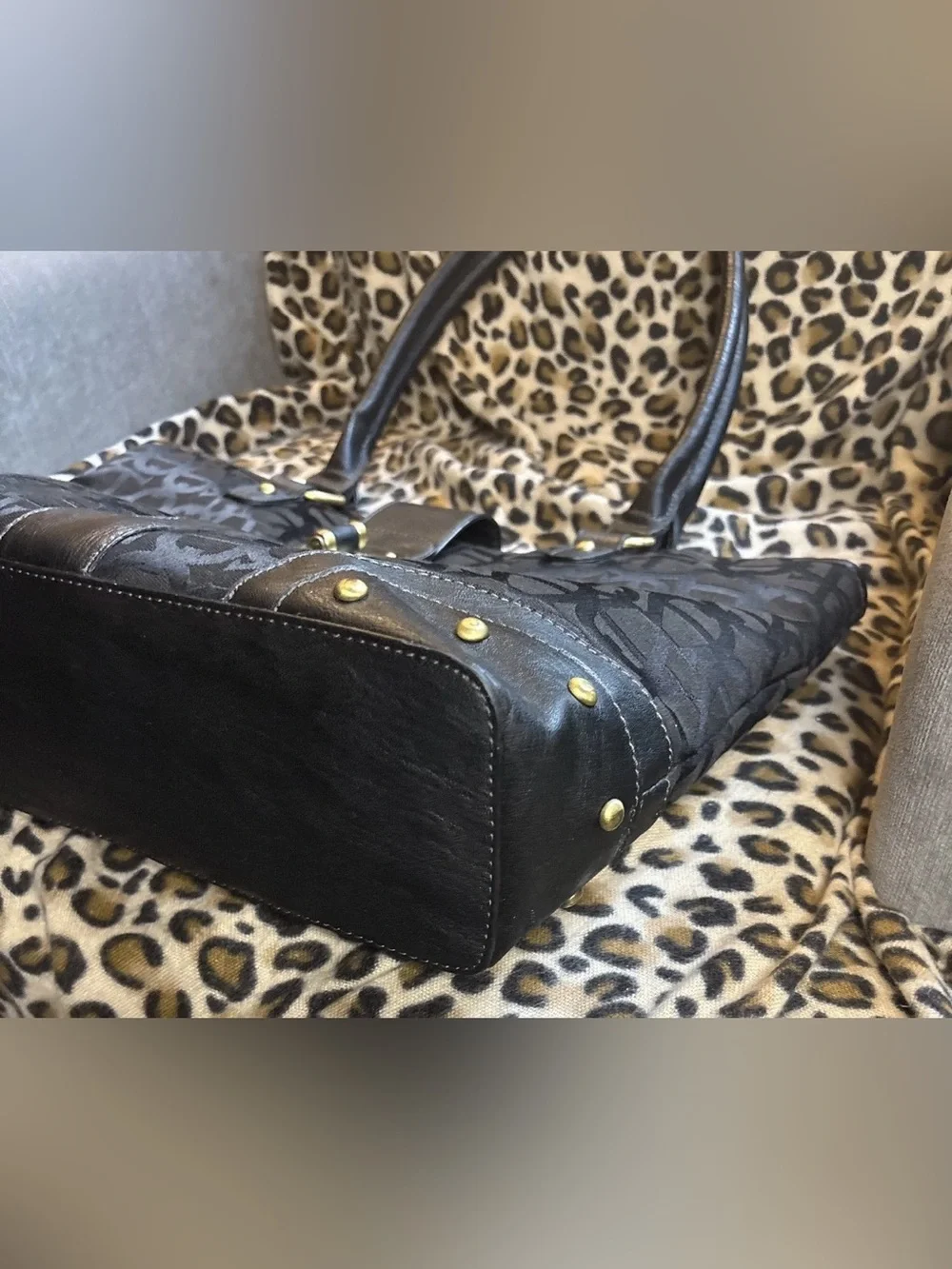 Etienne Aigner Black Turn lock Signature Jacquard/Leather Satchel/Shoulder/Tote